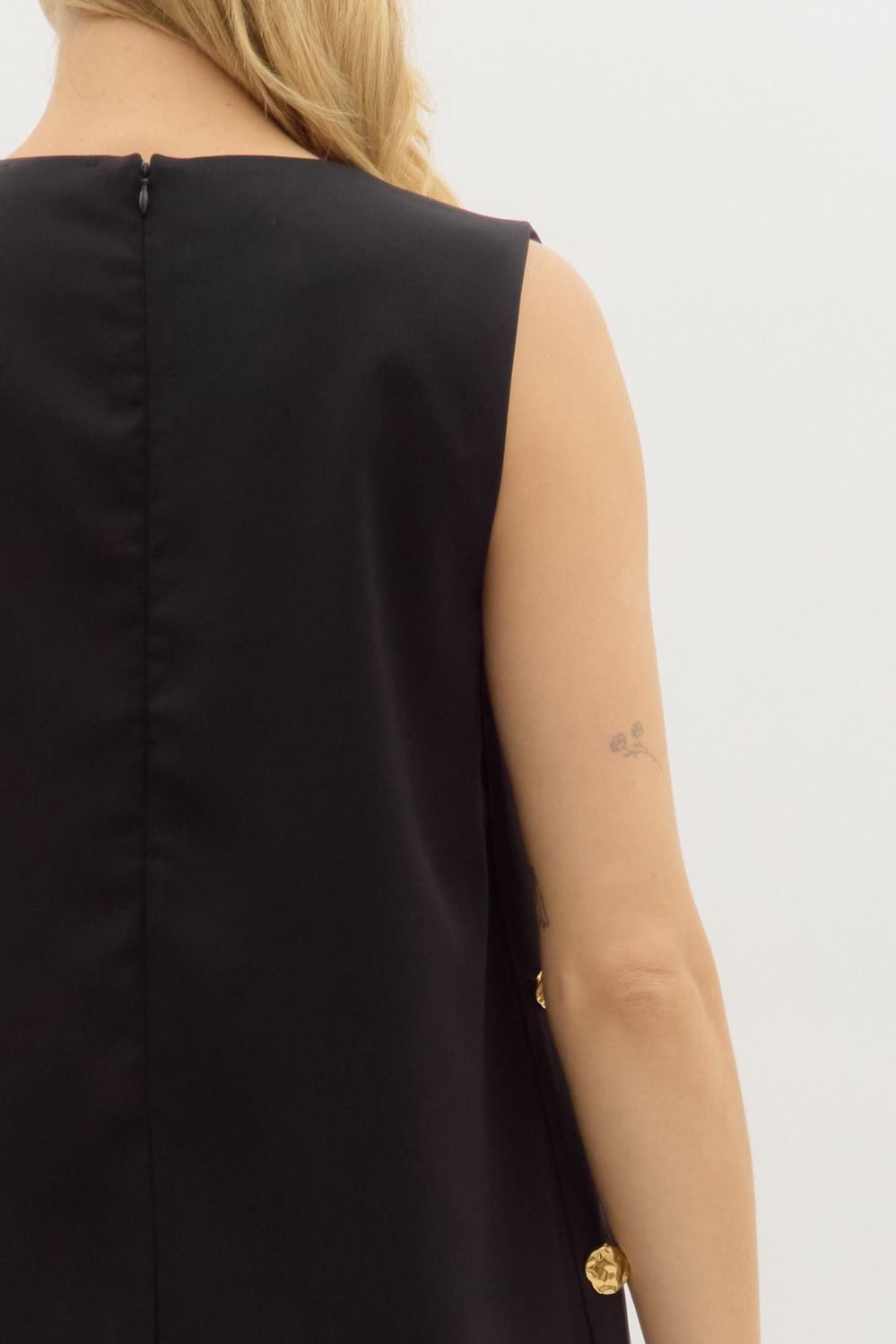 Shift dress with gold buttons