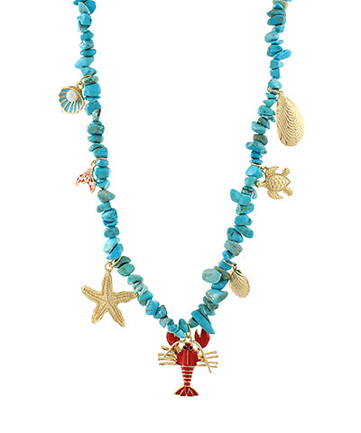 Lobster & Multi Charm Chipped Stone Necklace