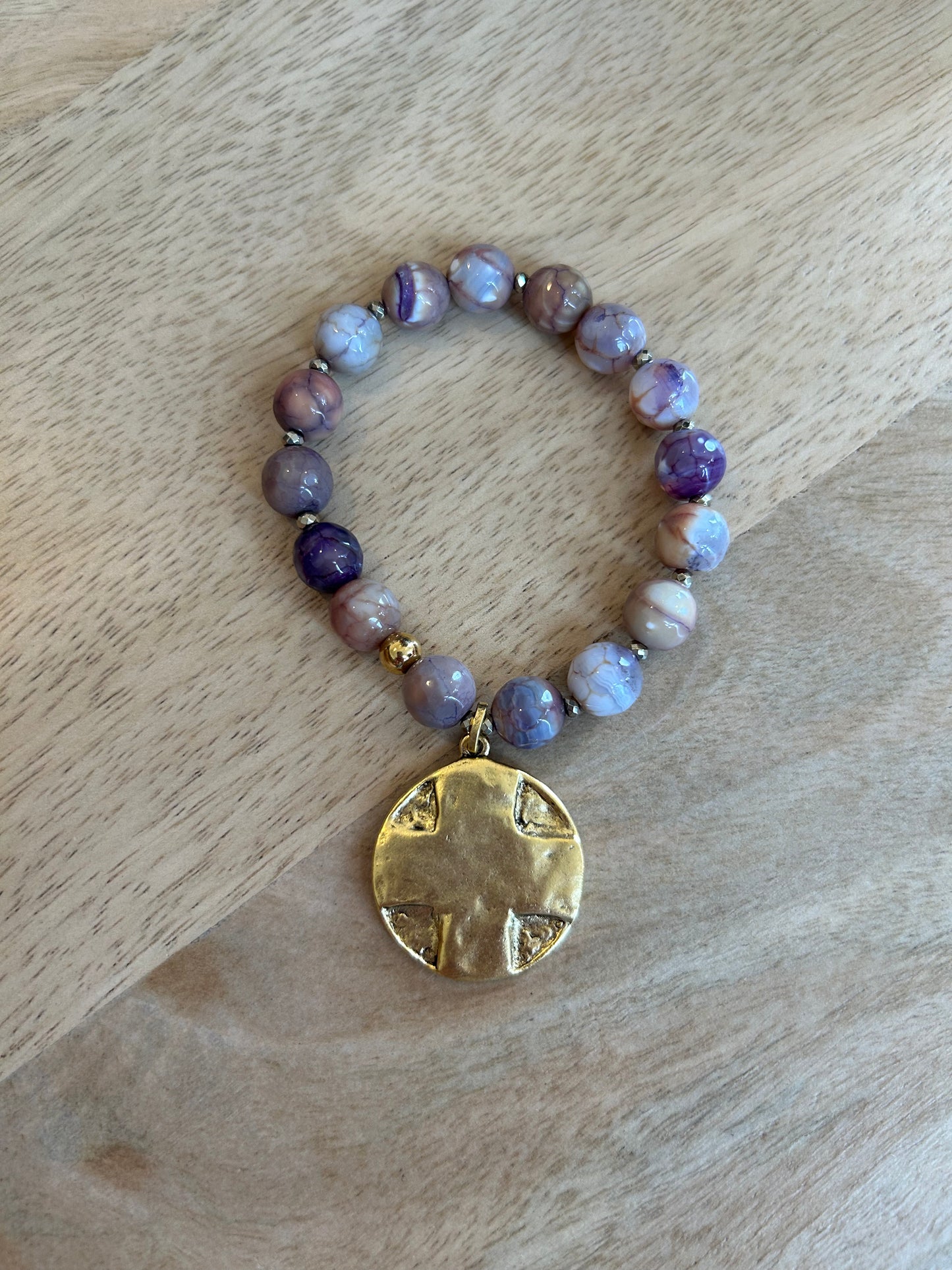 Beaded Bracelet with Cross Hammered Pendant