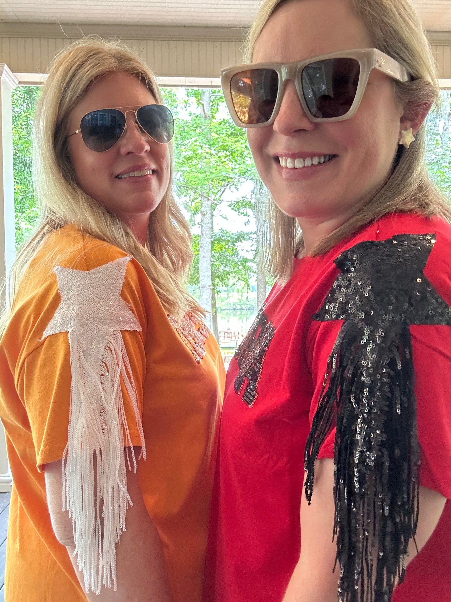 Sequin gameday top with fringe detail
