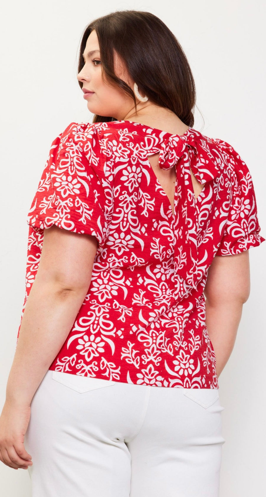 Red and white blouse in plus size