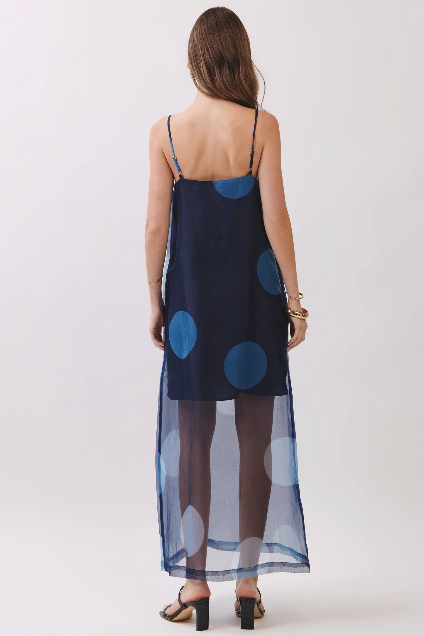 Polka Dot Sheer Overlay Maxi Dress