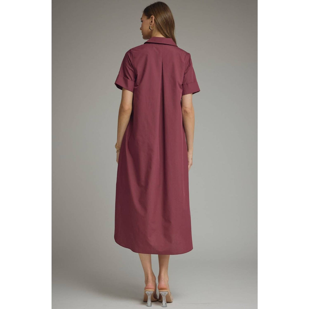 Solid short sleeve midi dress