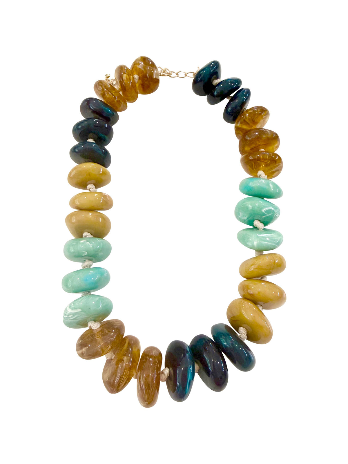 Delray Chunky Beaded Necklace- Mint/Navy Mix