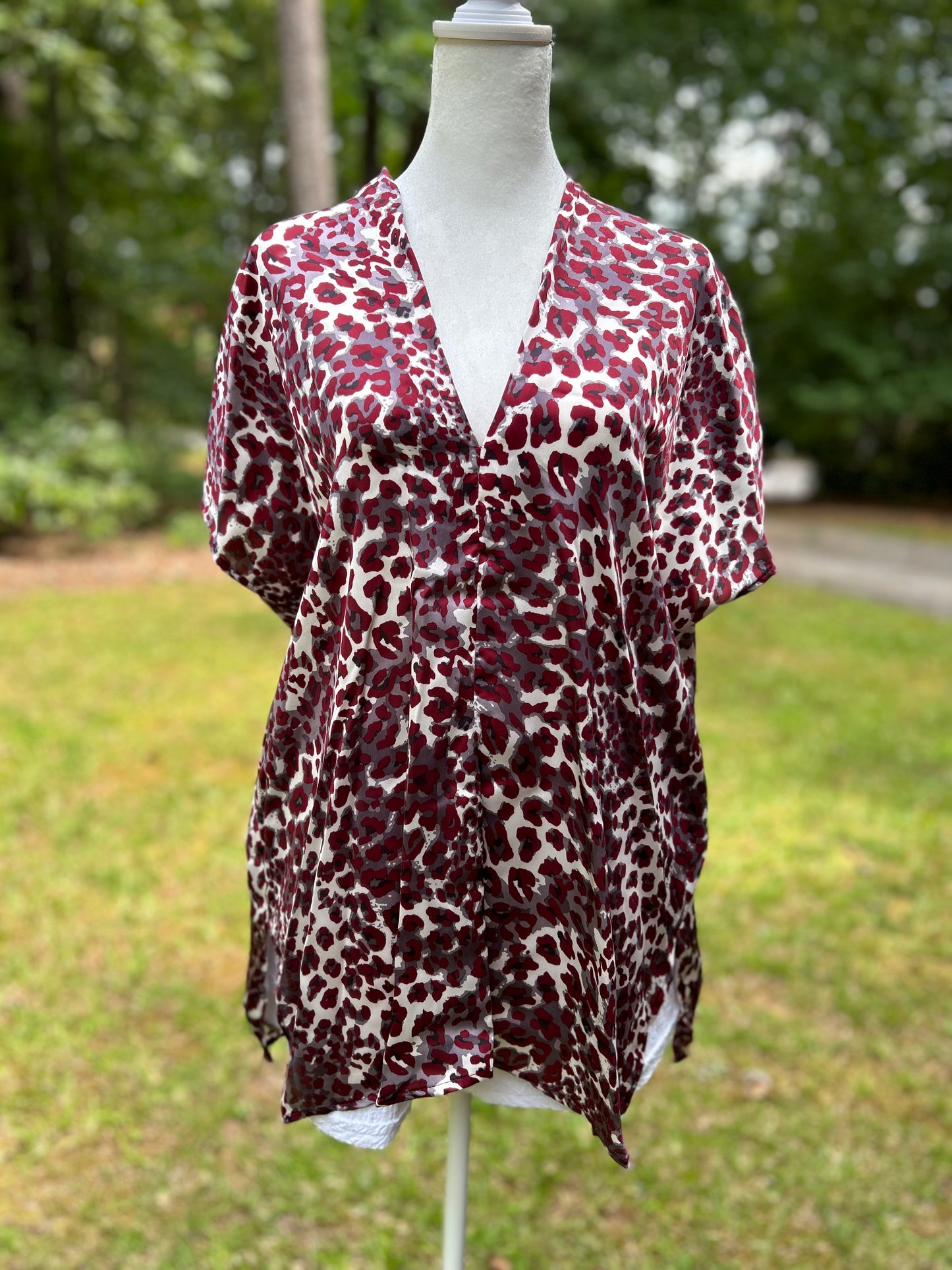 Maroon + white + grey Leopard print top