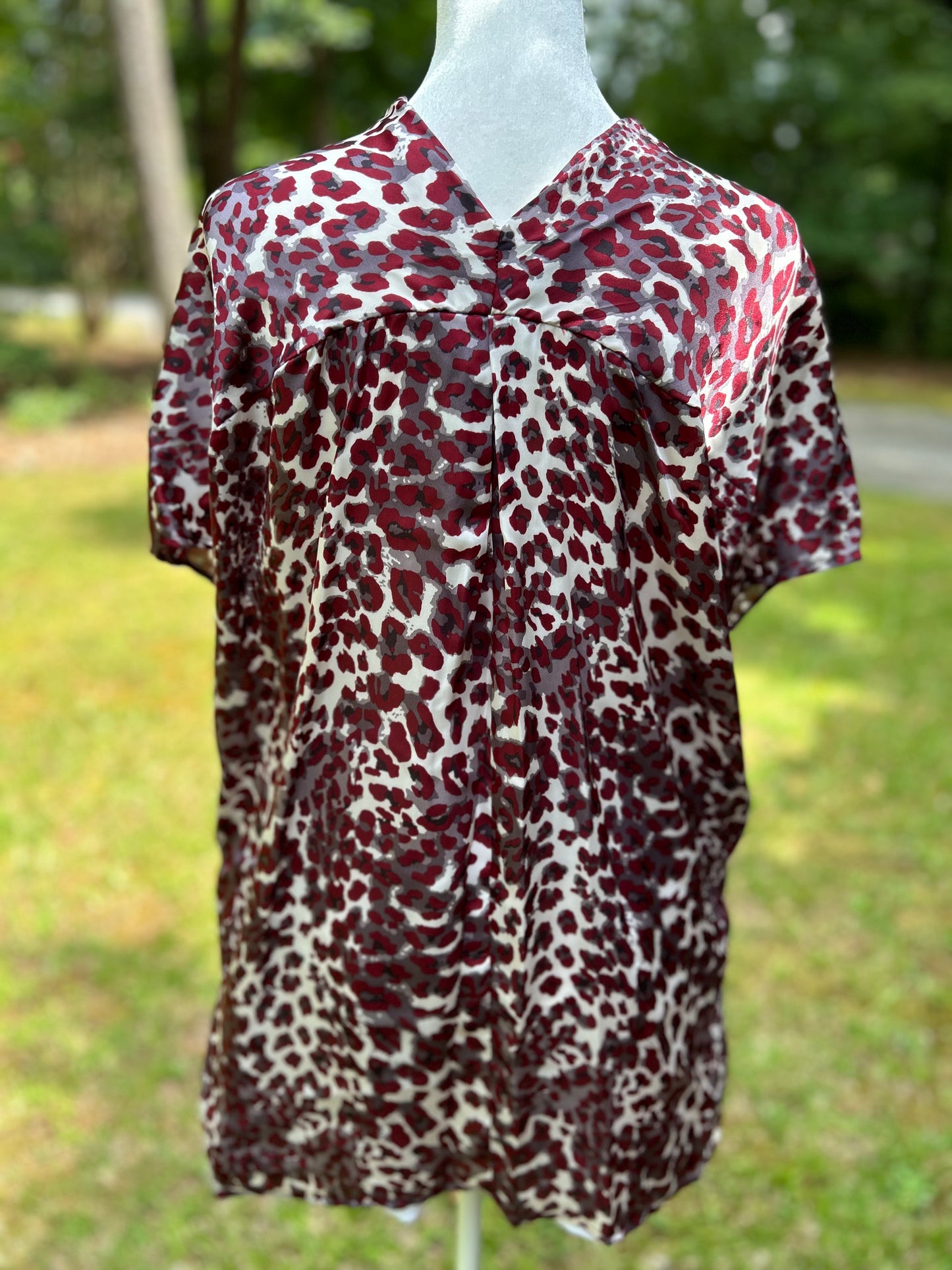 Maroon + white + grey Leopard print top