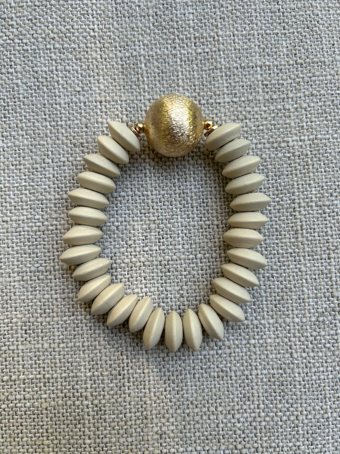 Wood + gold bead Bracelet in Ivory