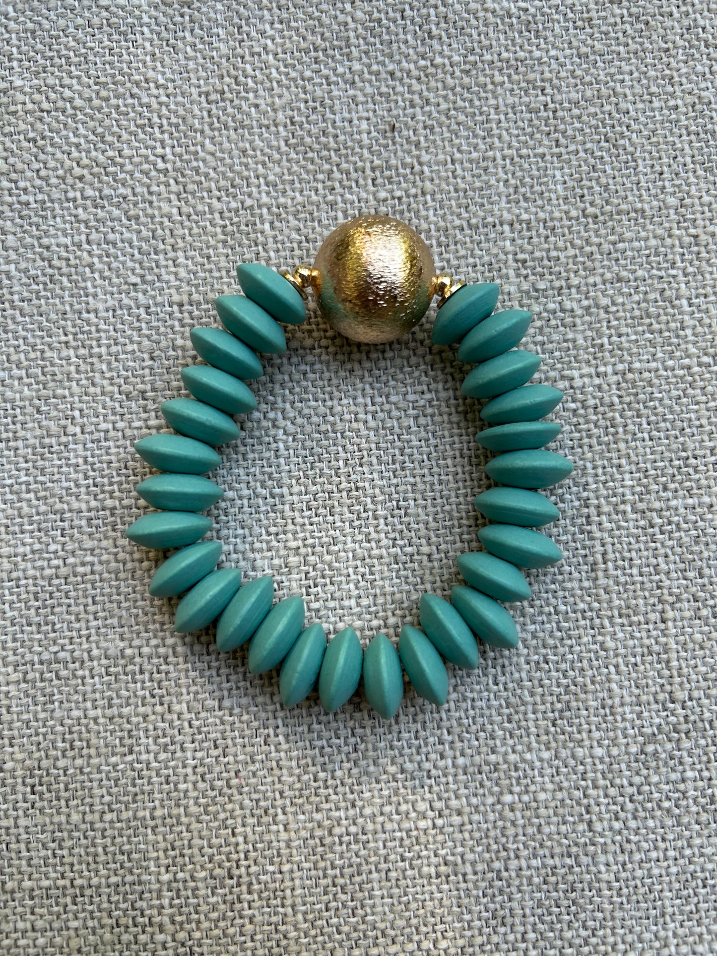 Wood + gold bead bracelet in Turquoise