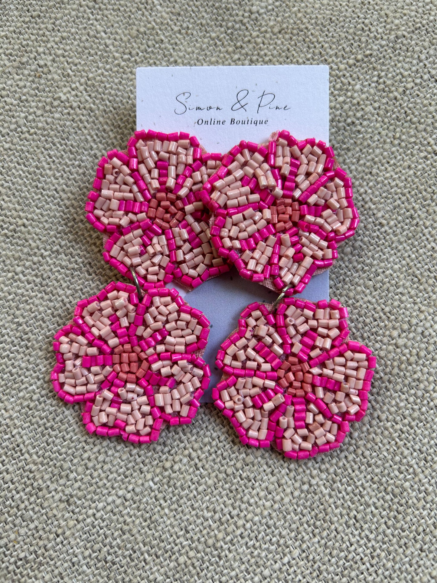 Two flower beaded earrings