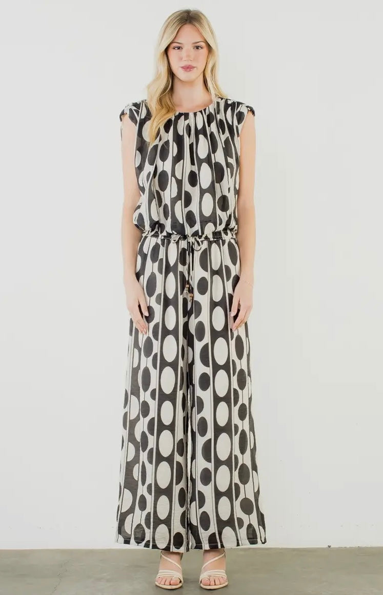 Sleeveless Geometric Pattern Top and Print Pant Set