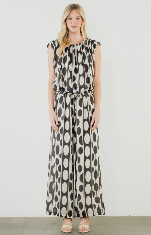 Sleeveless Geometric Pattern Top and Print Pant Set