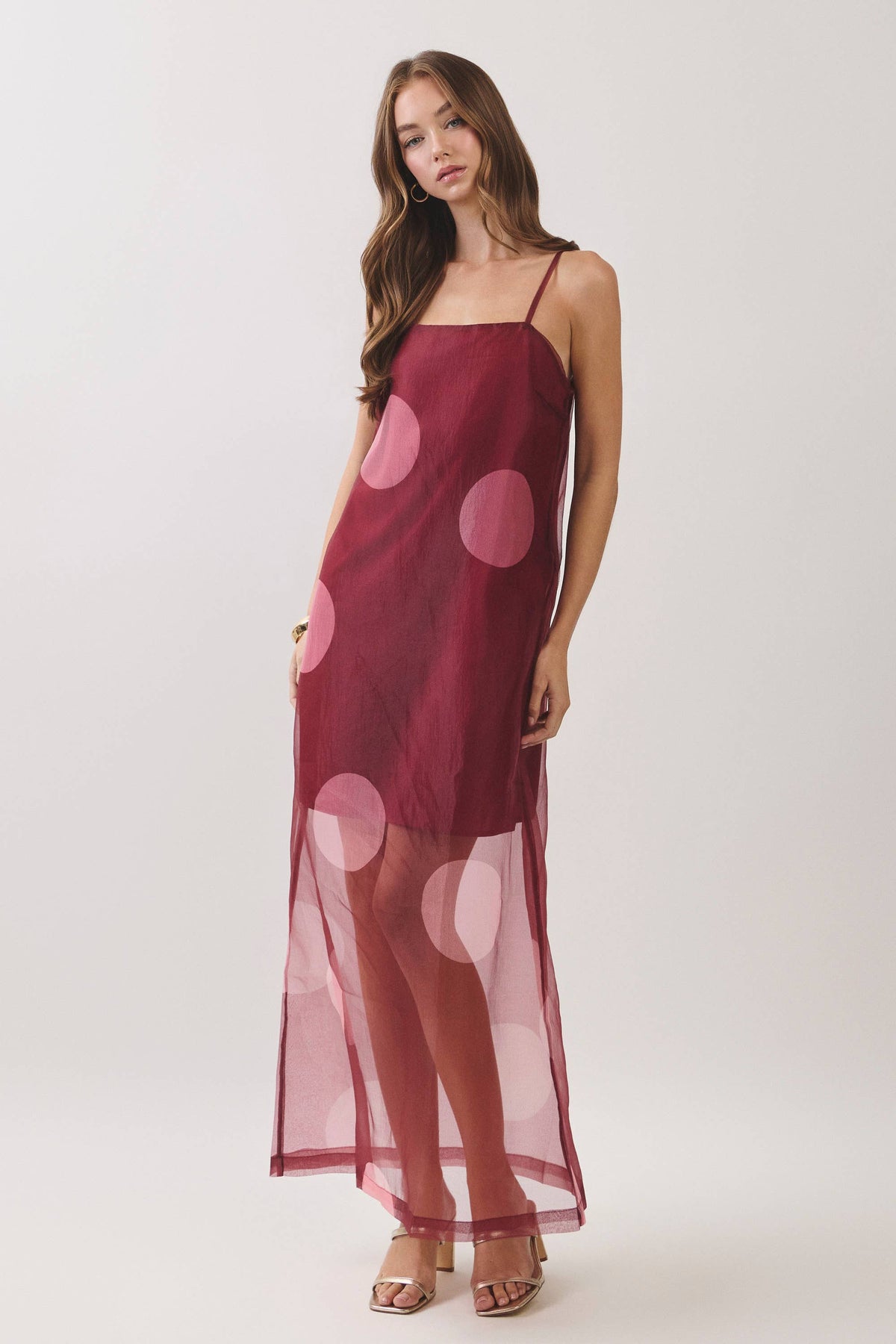 Polka Dot Sheer Overlay Maxi Dress
