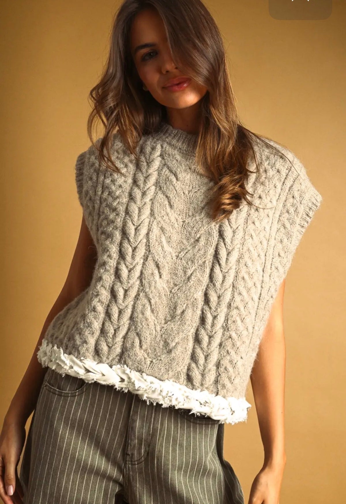 Cable knit top with trim detail