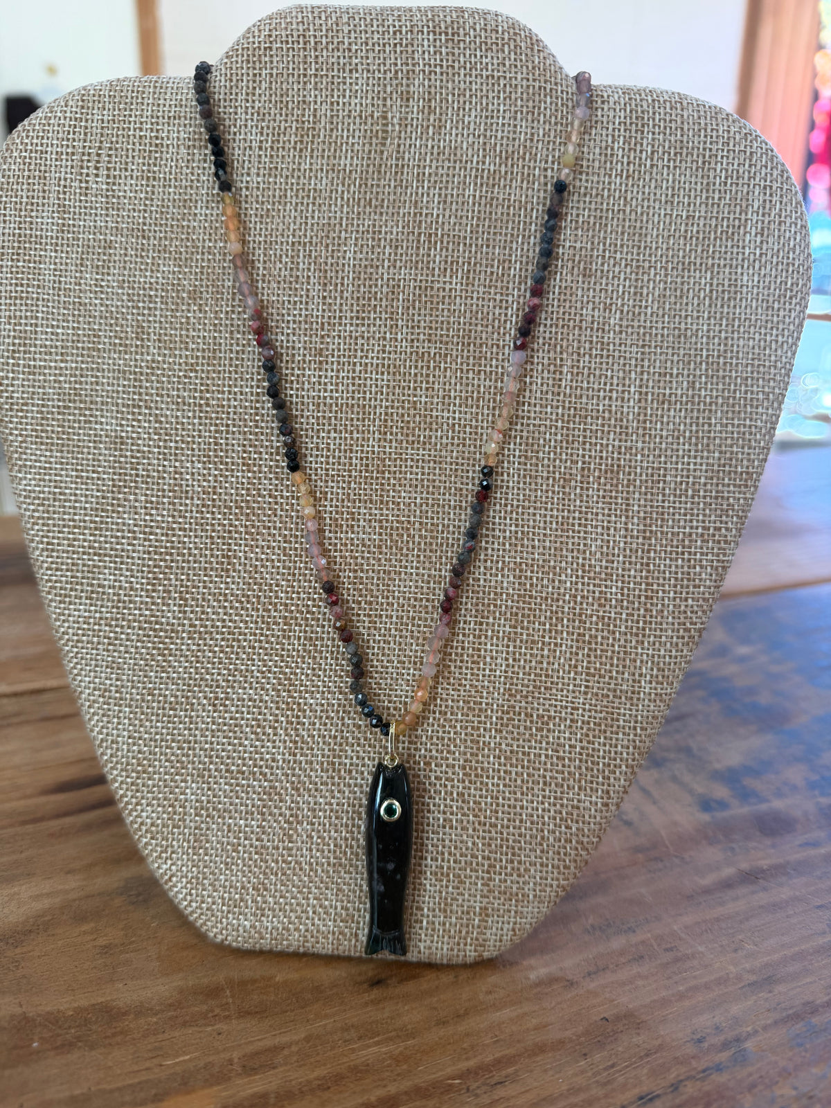 Beaded Necklace with Fish Charm