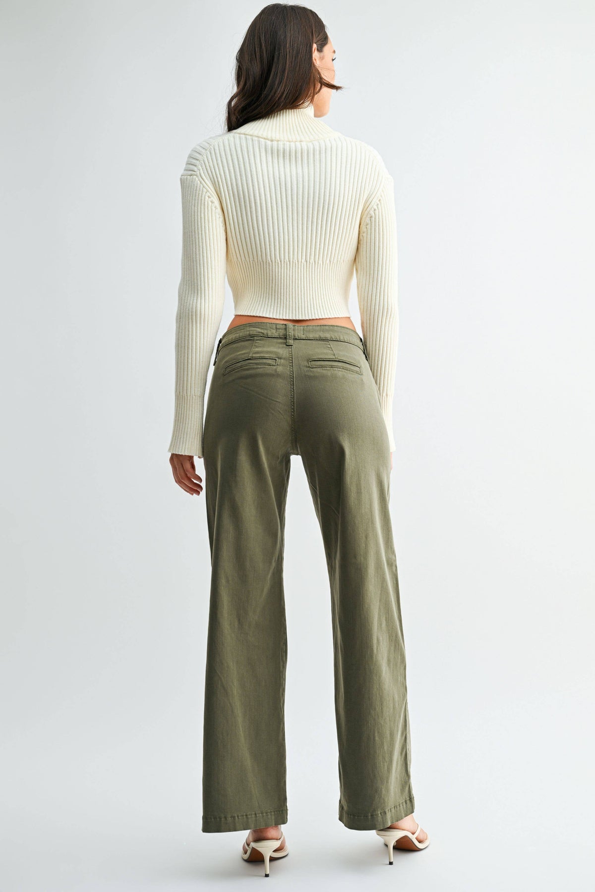 Stretch Twill Slim Wide Leg - OLIVE