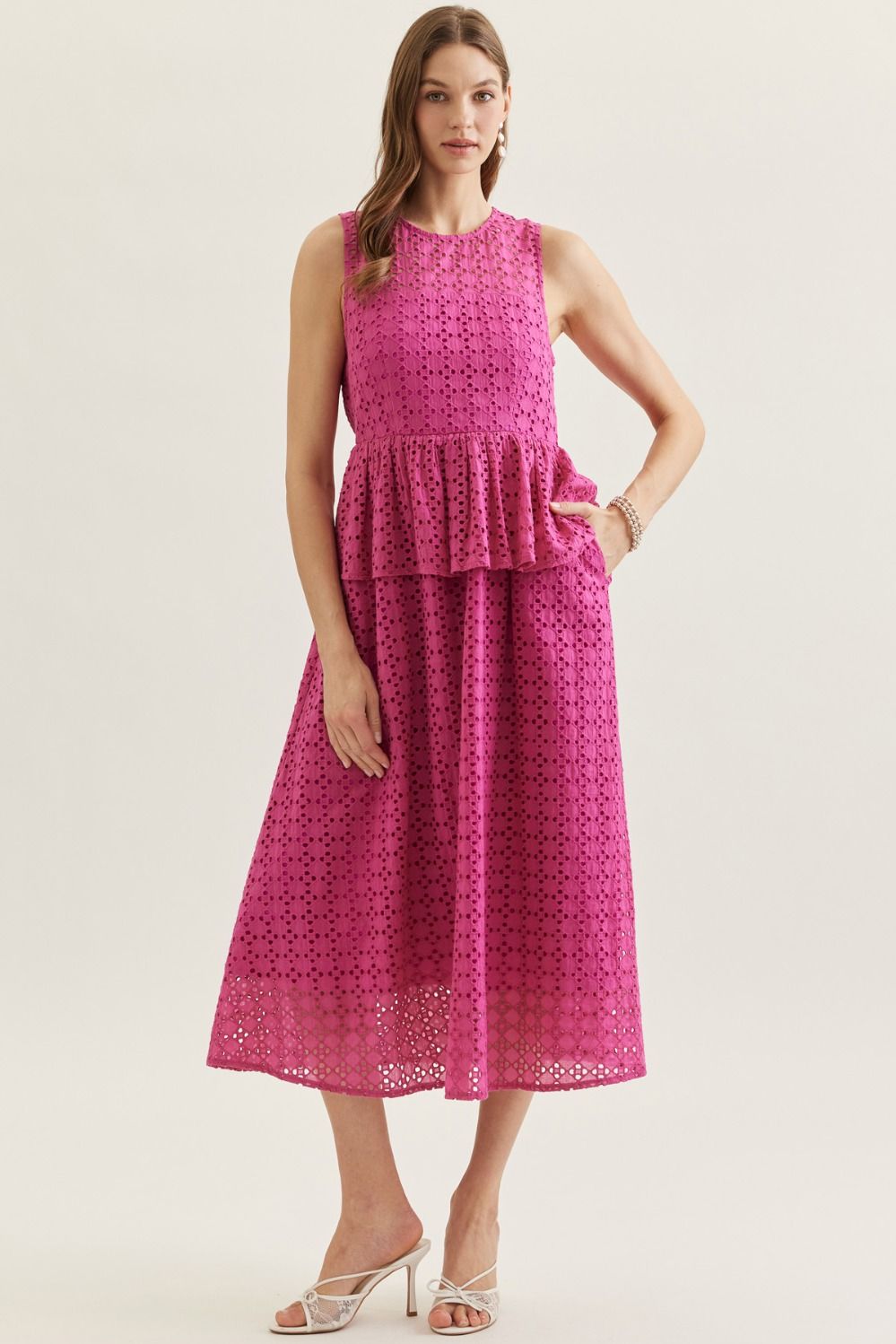 Eyelet detail peplum dress