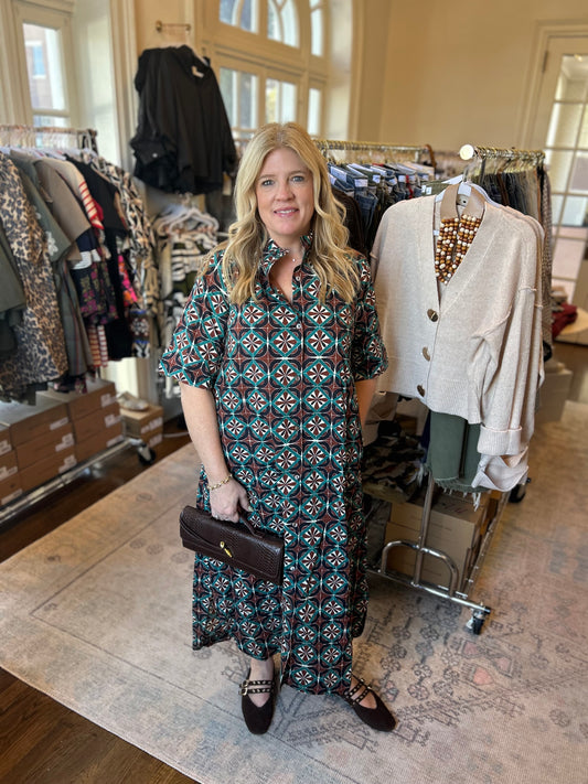 Geometric print midi dress