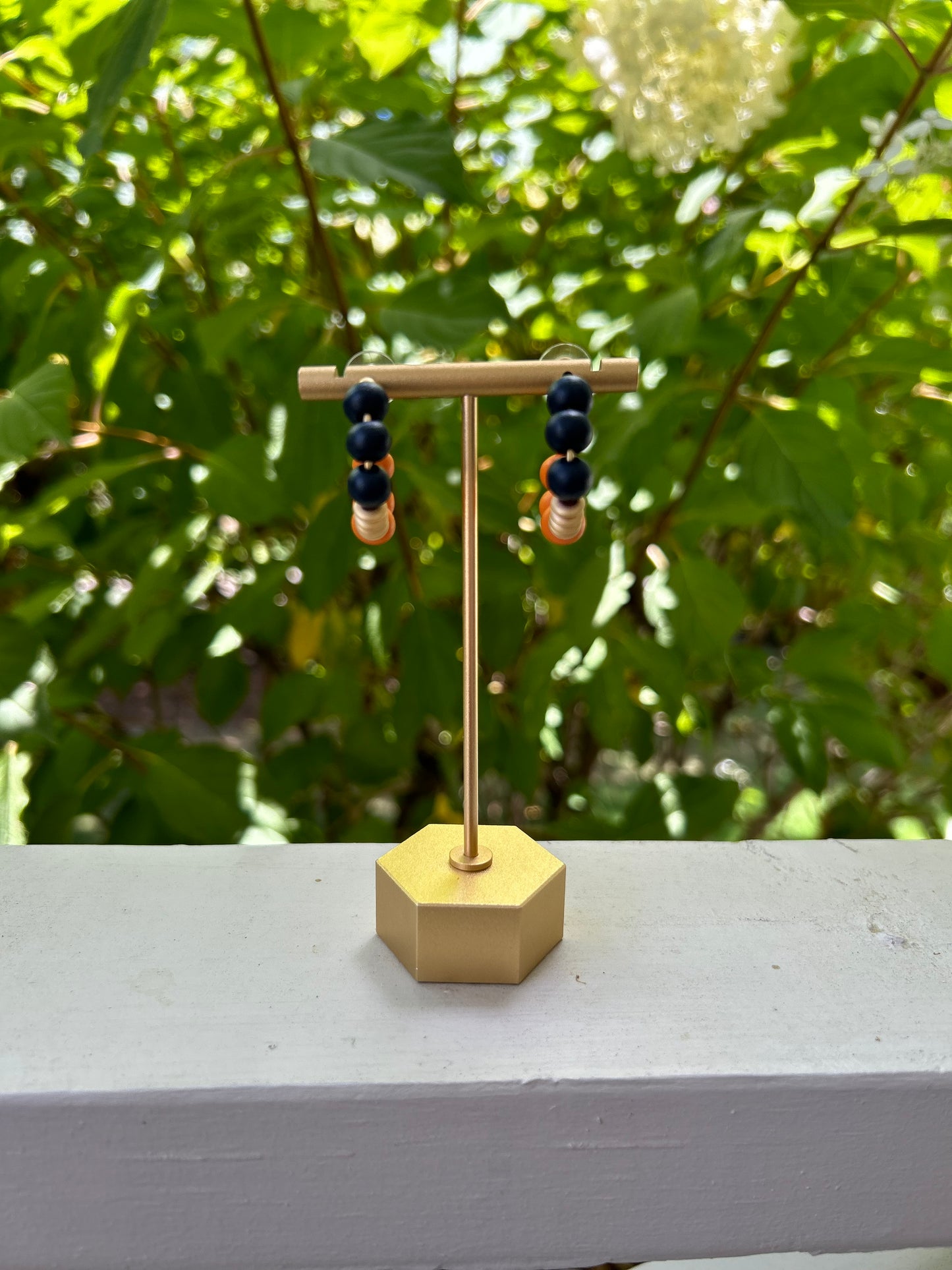 Kelly Earrings in Navy + Orange