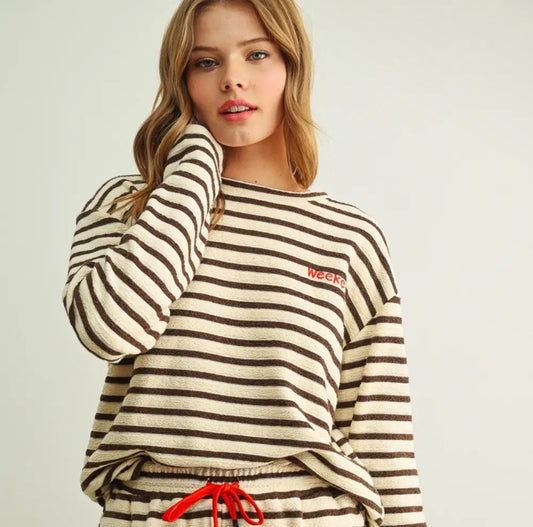 Textured Stripe Fabric Long Sleeve Top