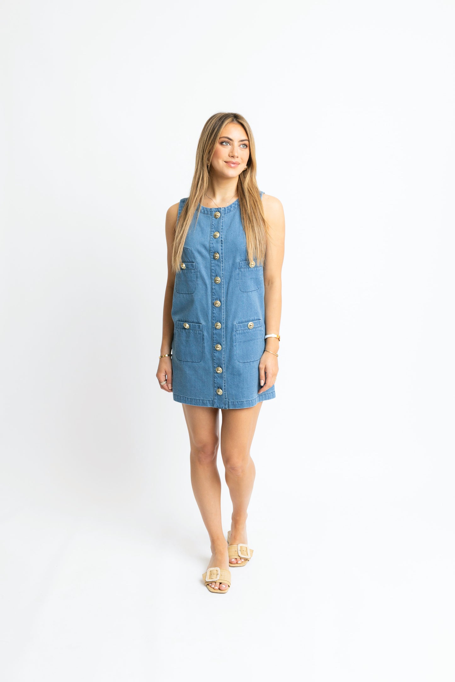 Denim Pocket + Gold Buttons Dress