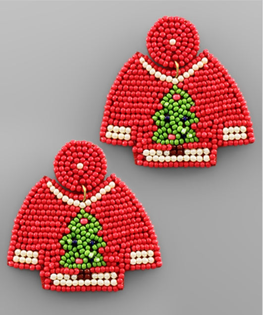 Christmas Tree Sweater Bead Earrings