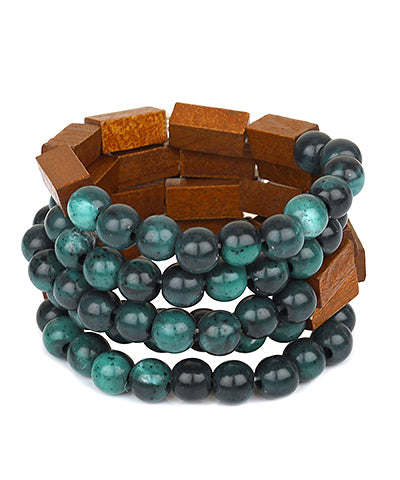 5 Row Marble & Wood Stackable Bracelet