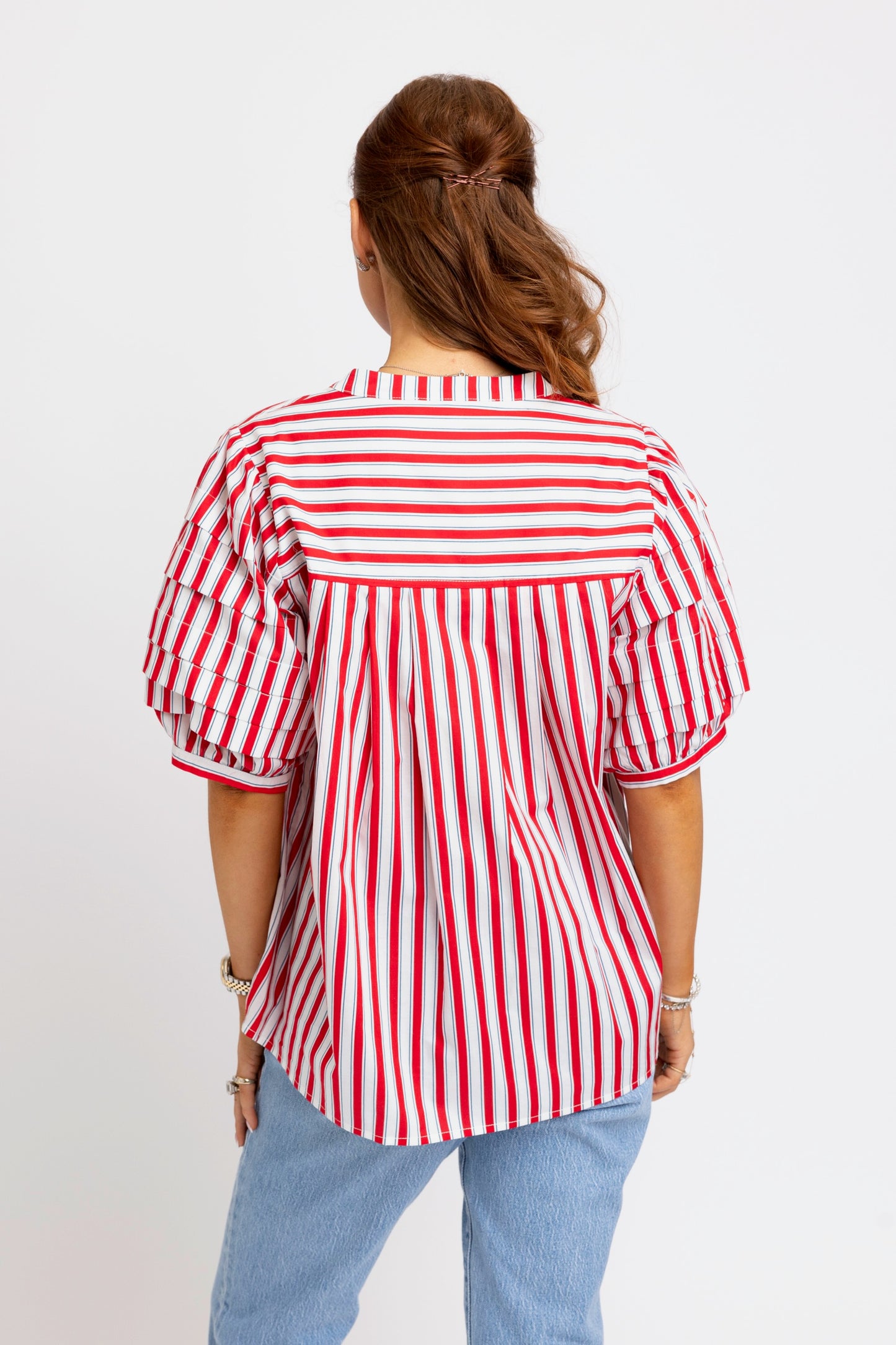 America Stripe Pleat Sleeve Top