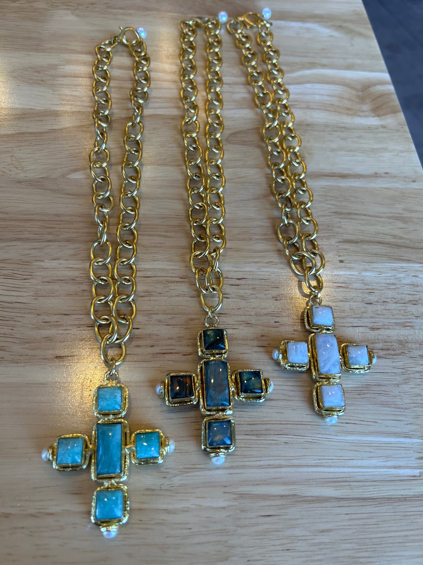 Gemstone cross pendant necklace