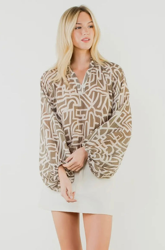 Long Sleeve Abstract Pattern Top