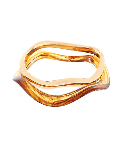 2 Row Wavy Tortoise & Metal Bangle Bracelet Set
