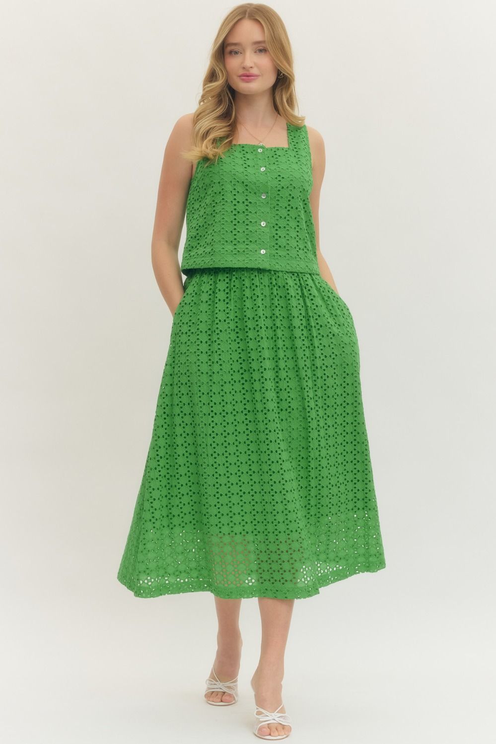 Green Eyelet Midi Skirt (Two Colors!)