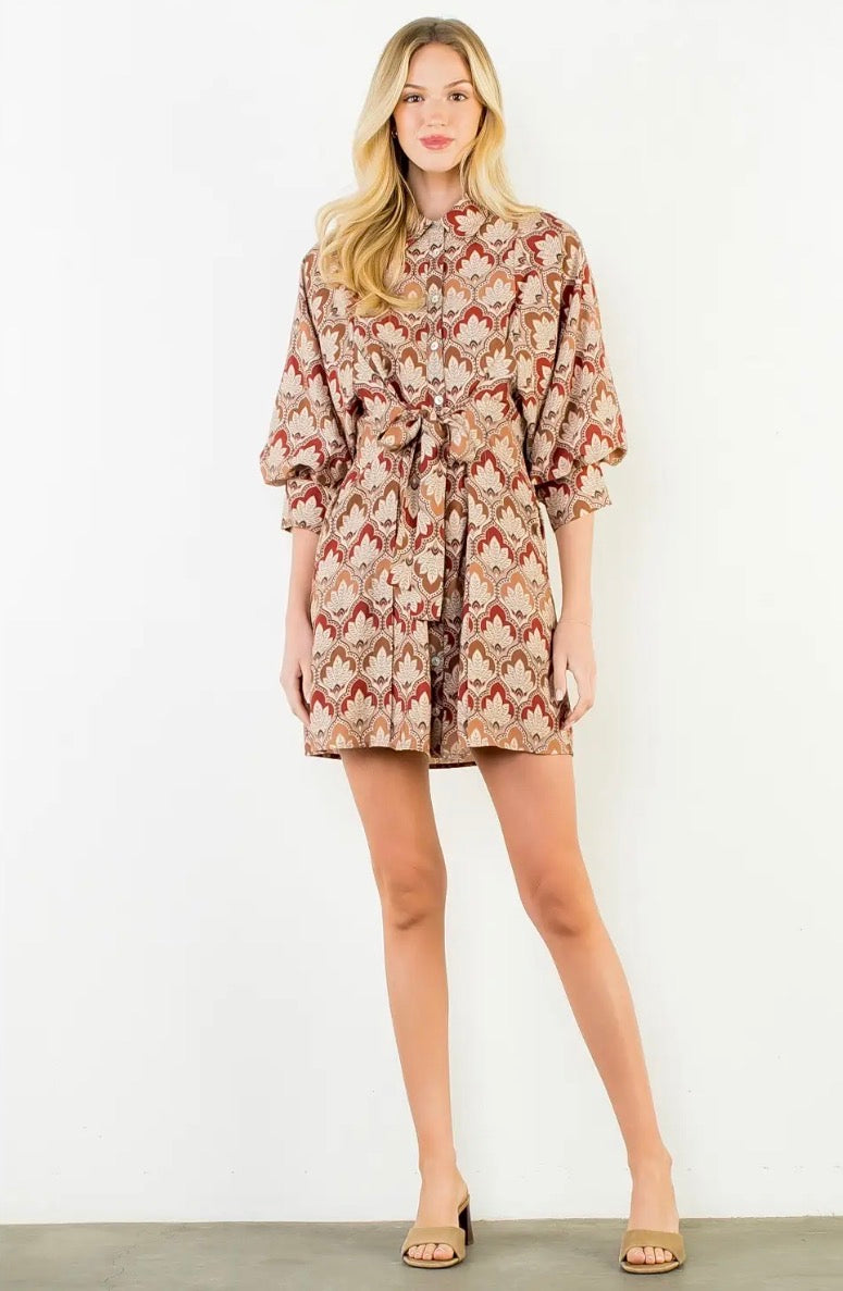 Long Sleeve Pattern Button
Down Dress