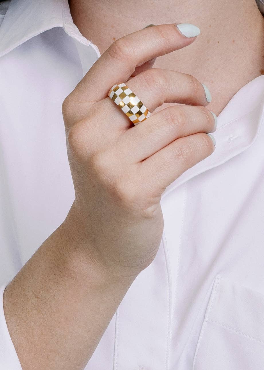 White & Gold Checkered Ring