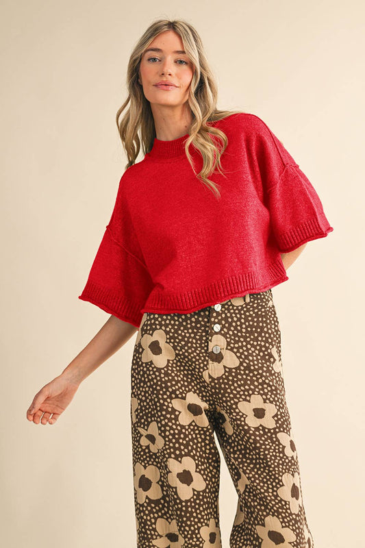 Marled Knit Mock Neck Short Sleeve Sweater (Two Colors!)