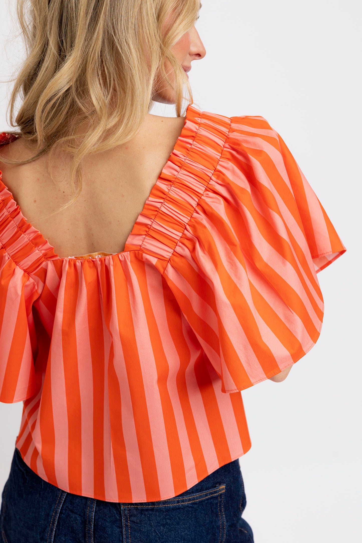 Coral Stripe Square Neck