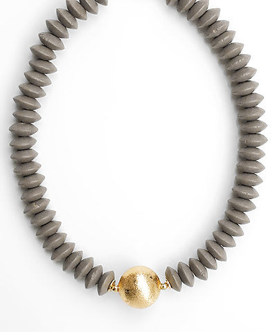 Wooden Bead & Metal Ball Necklace