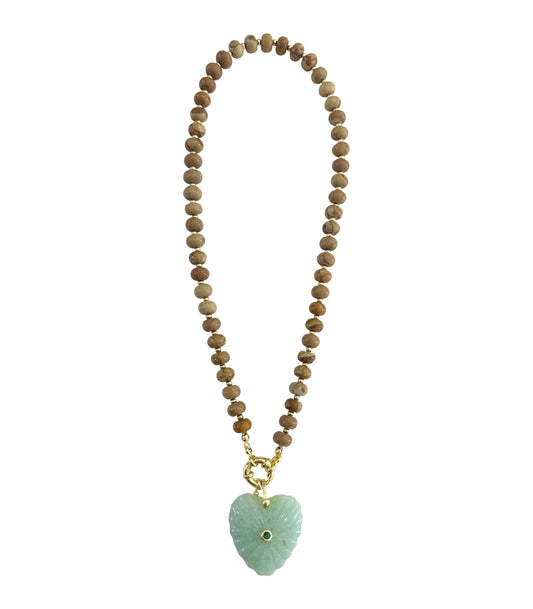 Kendall Beaded Necklace with Heart Pendant - Tan