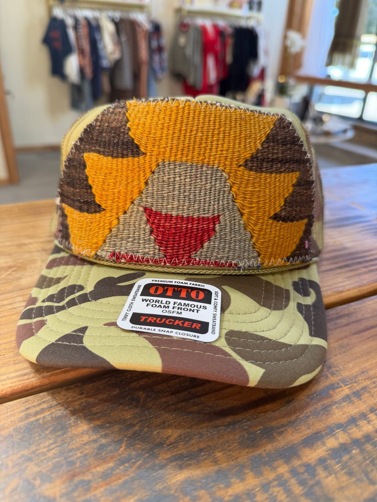 Kilim patch trucker hat