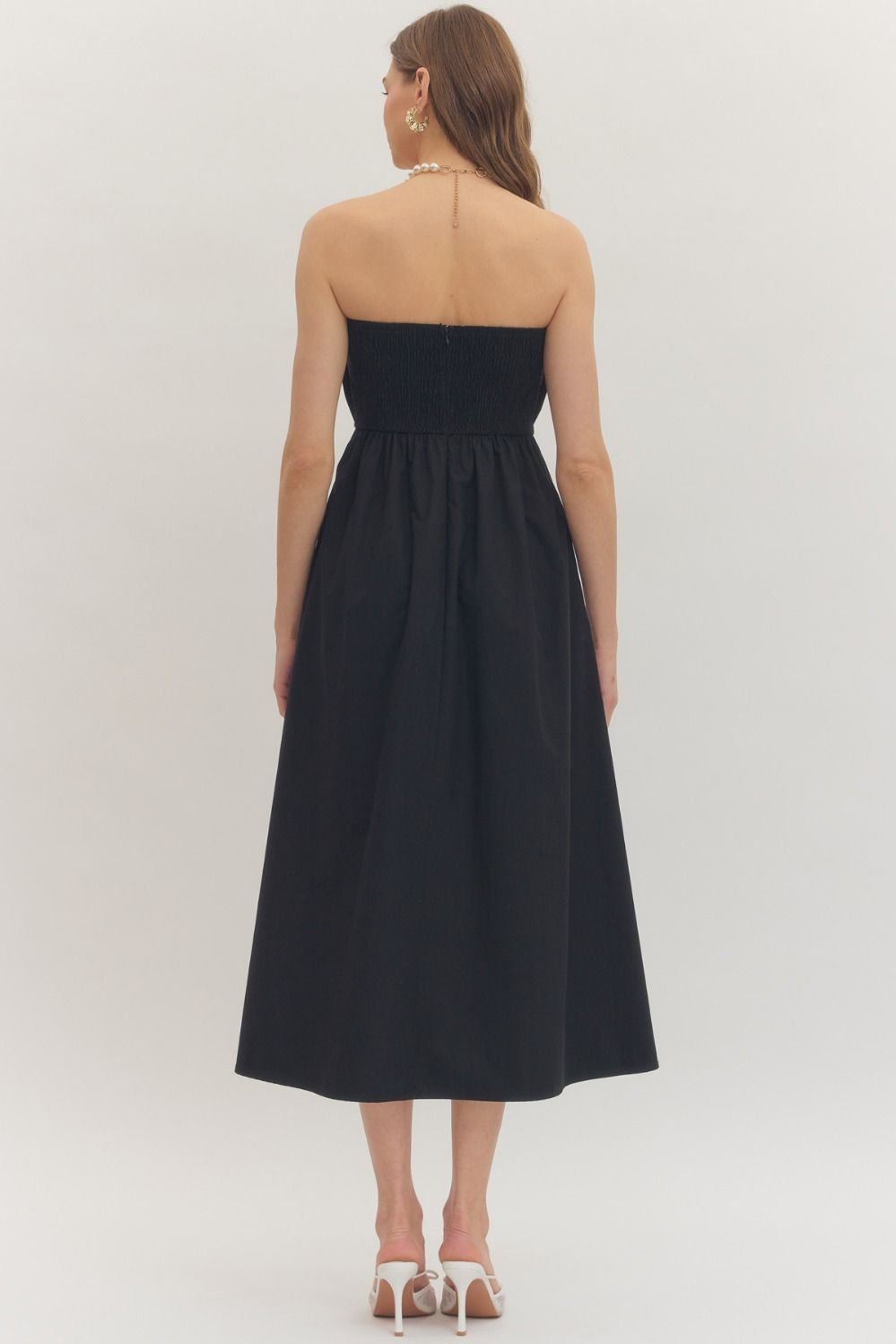 Strapless midi pleated dress