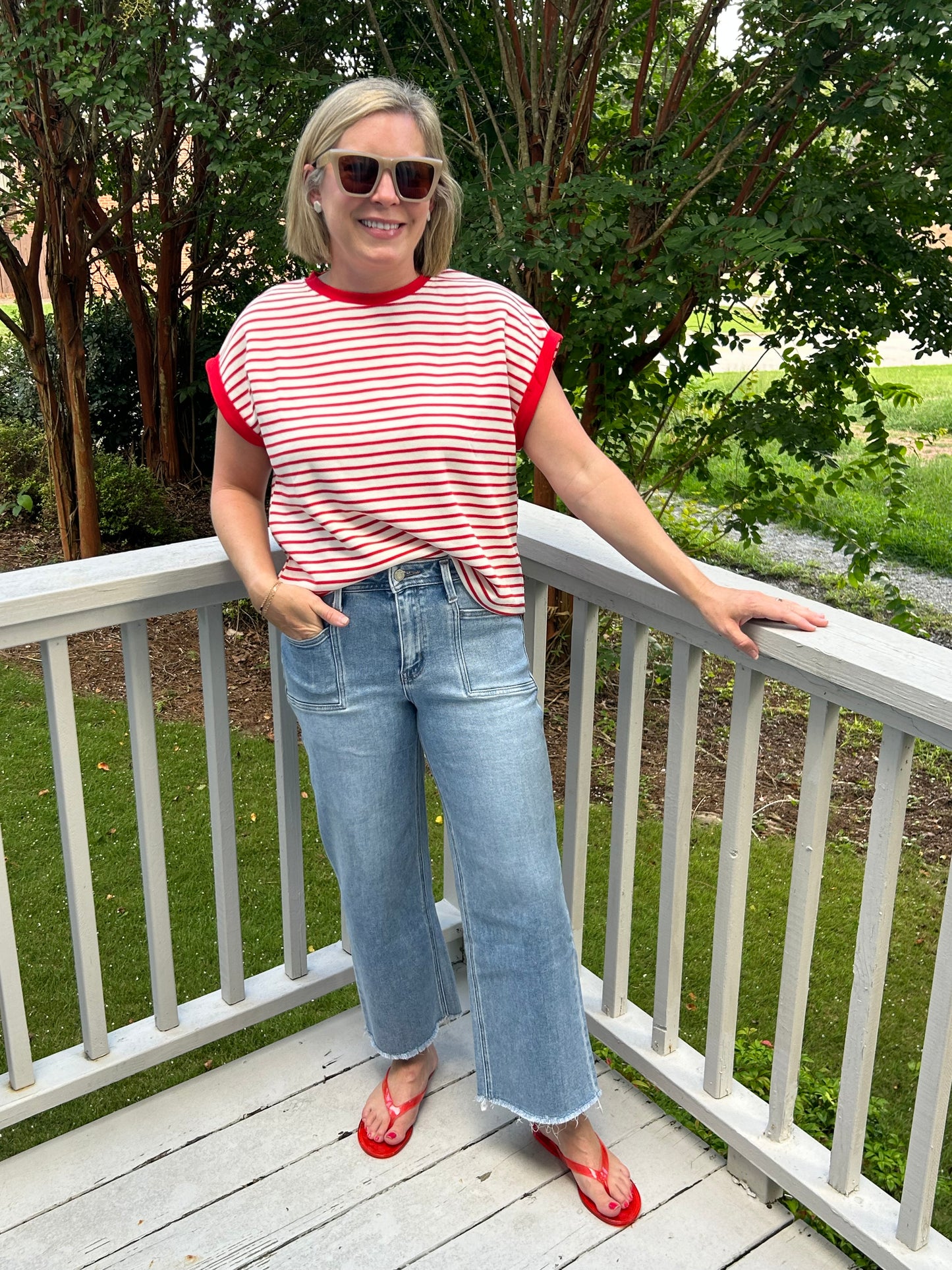 Short sleeve striped knit top (two colors!)