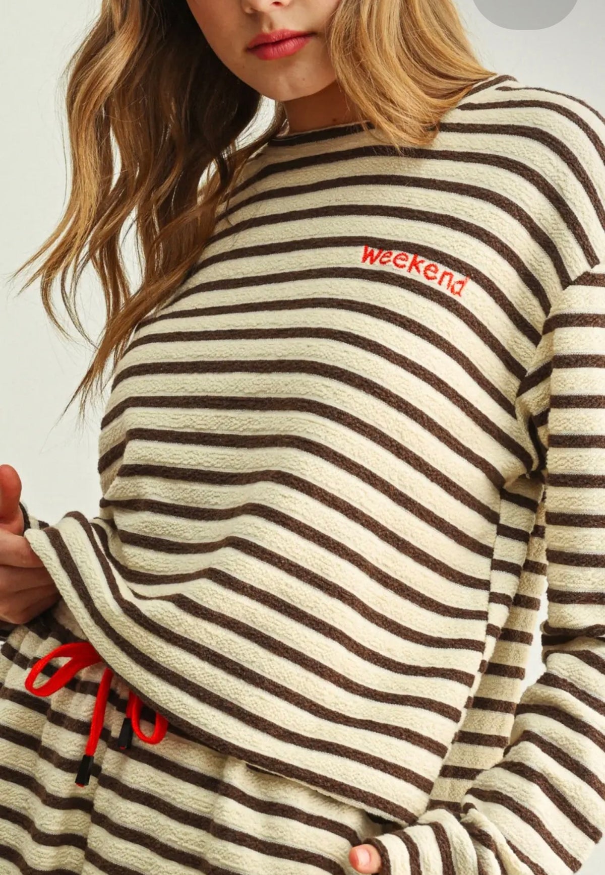 Textured Stripe Fabric Long Sleeve Top