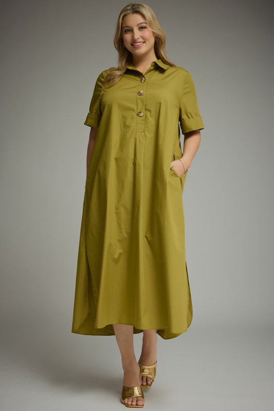 Short sleeve maxi dress with gold buttons - Plus (two colors!)