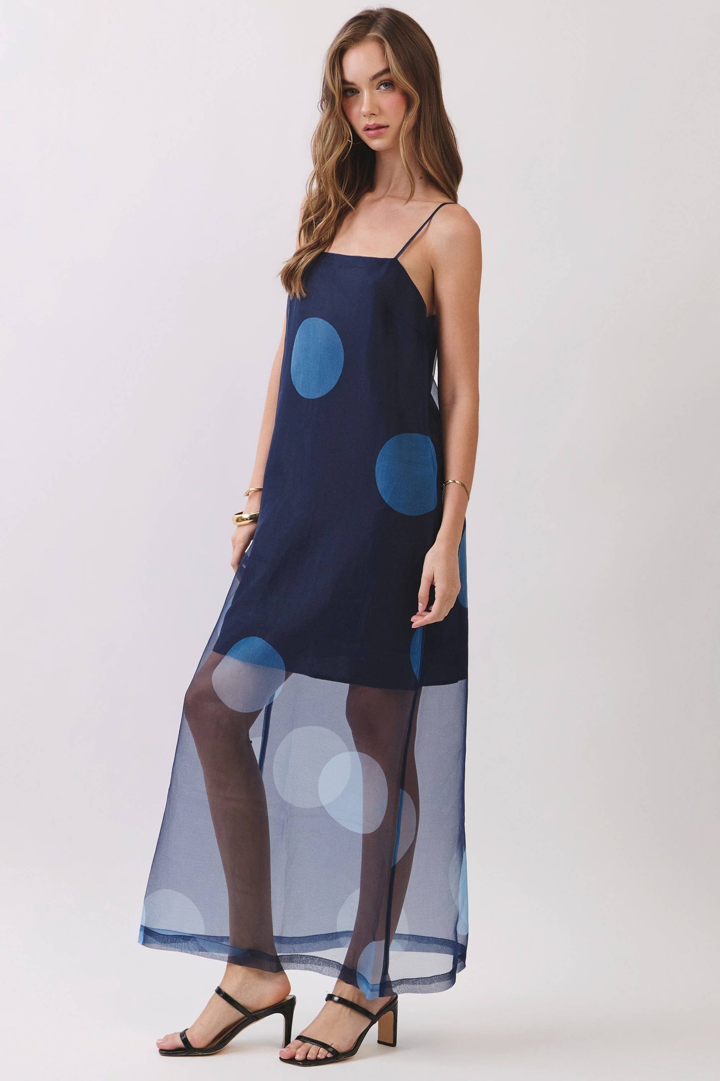 Polka Dot Sheer Overlay Maxi Dress