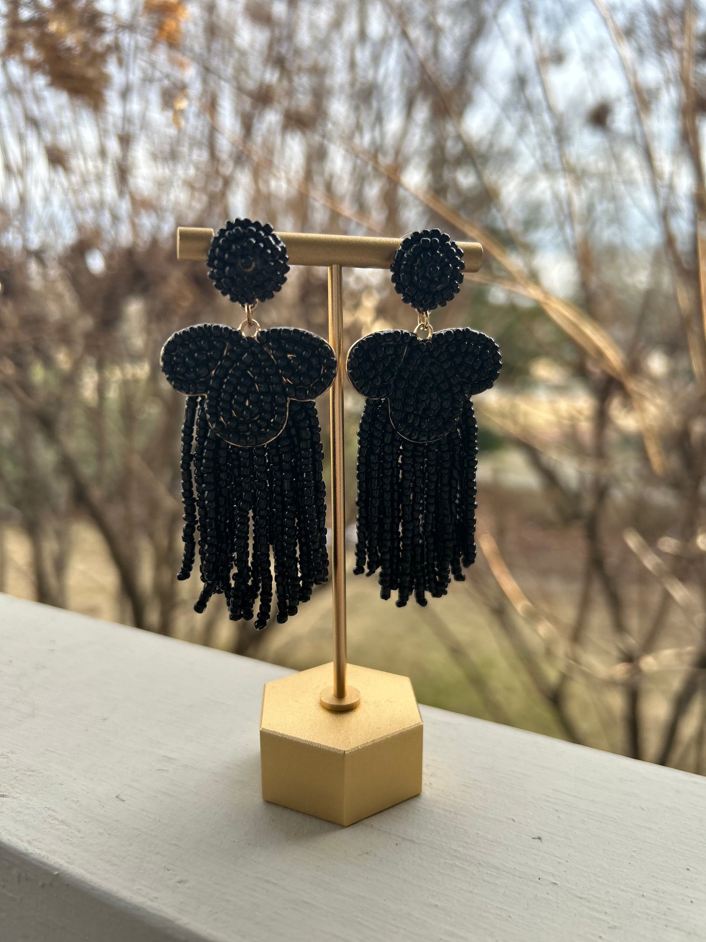 Black beaded tassel earrings