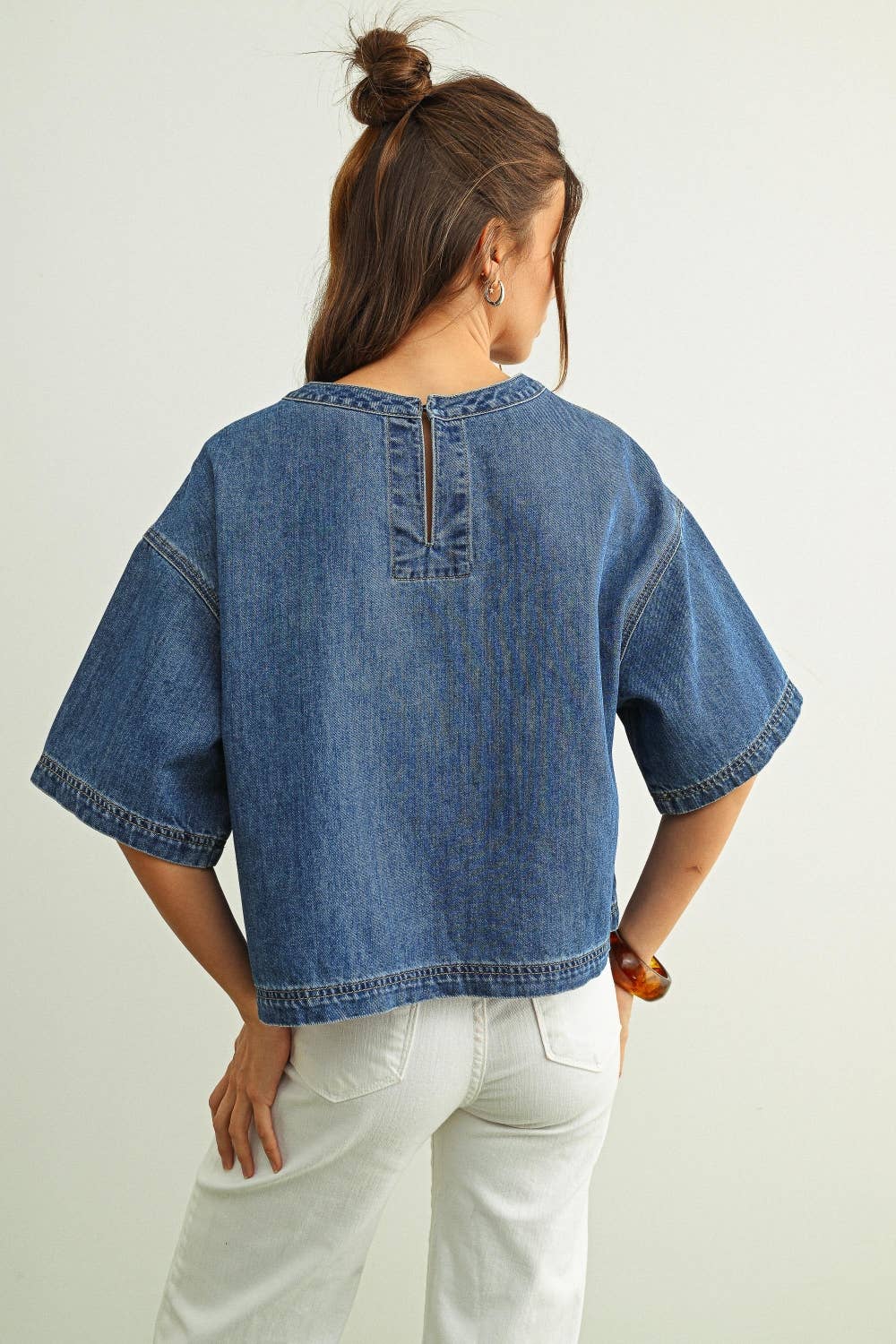 Round Neck Short Sleeve Denim Top