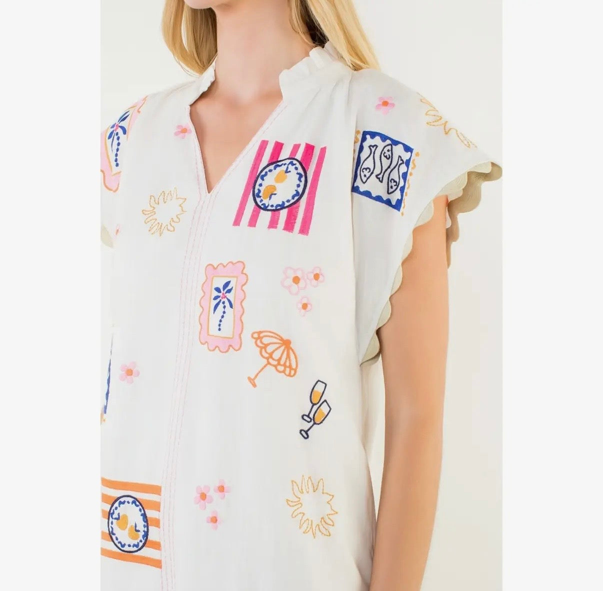 Short Sleeve Embroidery Detail Dress
