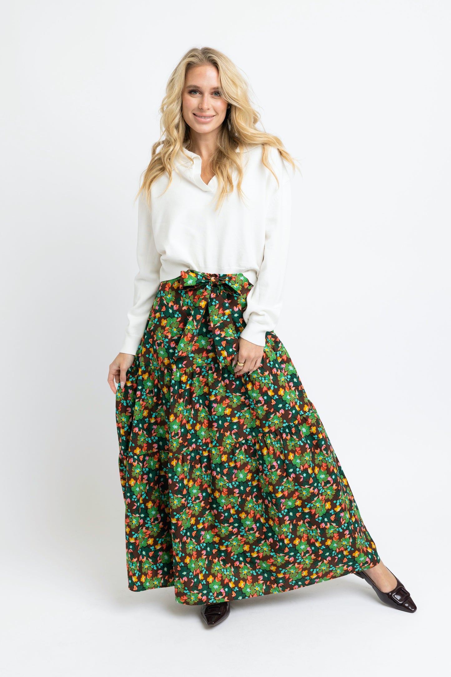 Floral tie maxi skirt