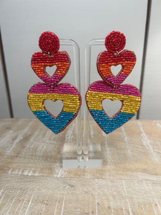 Multi color double heart earrings