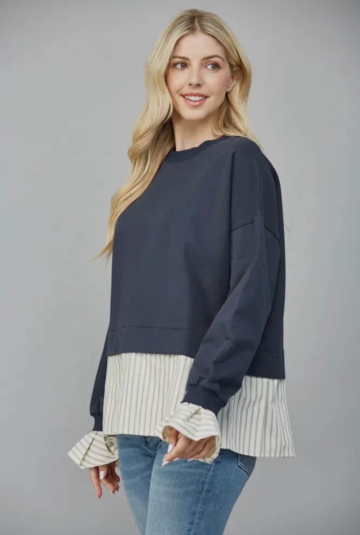 Stripe Shirt Sweatshirt