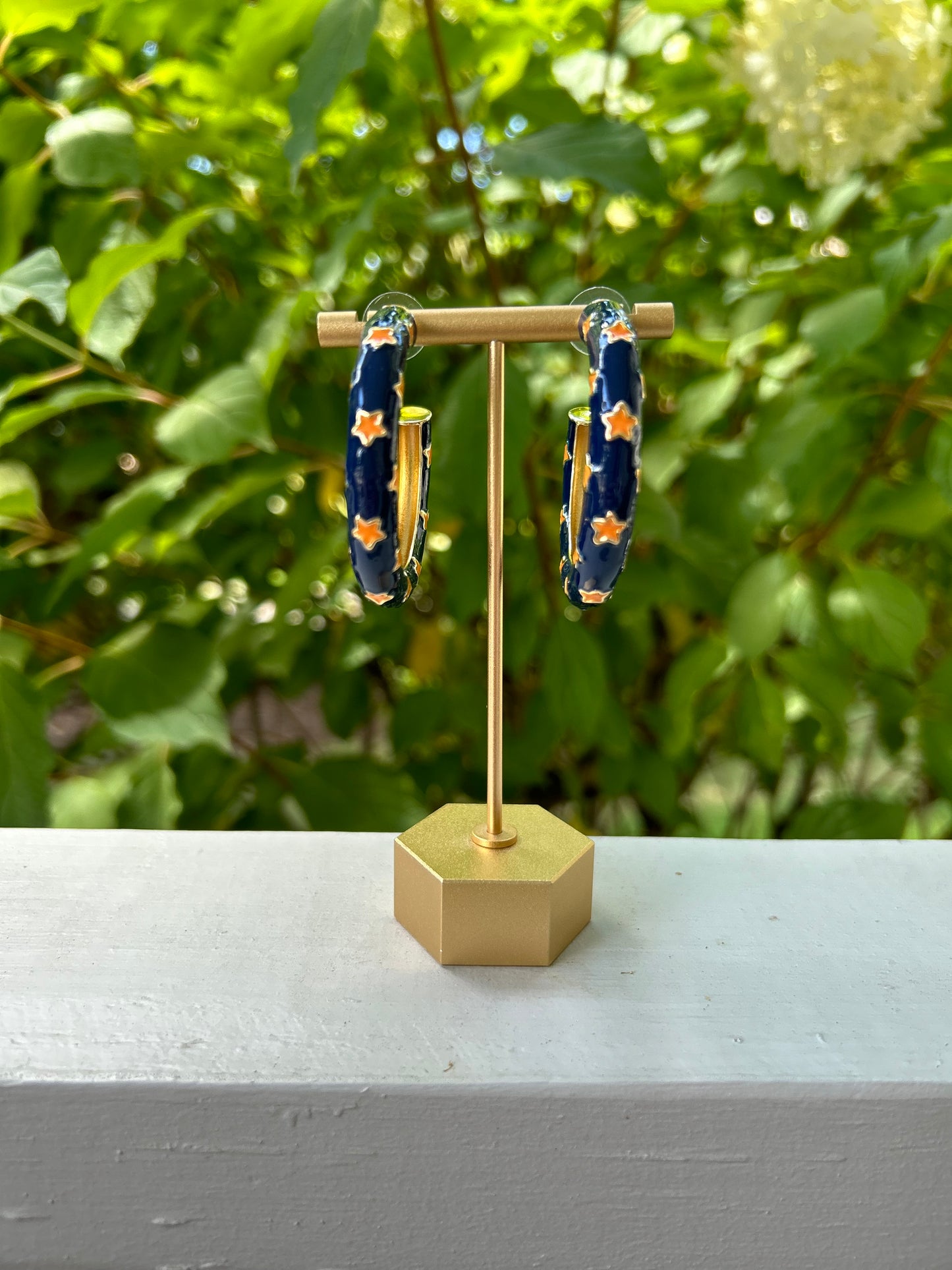 Justine Earrings in Navy + Orange